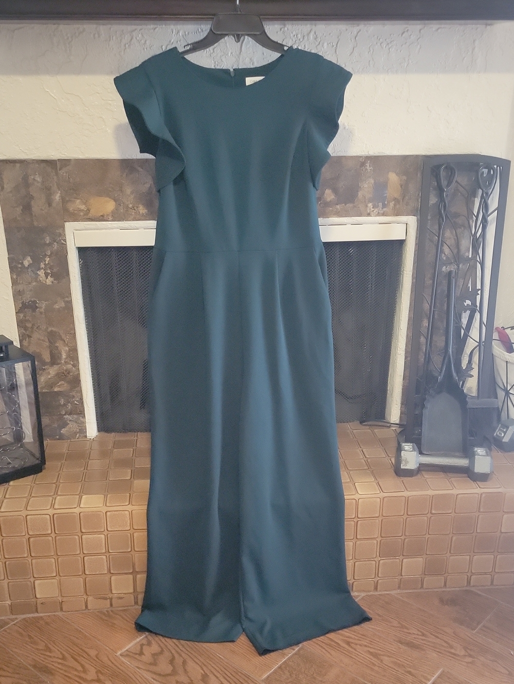 Calvin Klein Dark Teal Maxi Dress with Ruffle Cap Sleeves